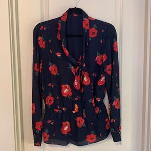 Aritzia Floral Tie Neck Blouse